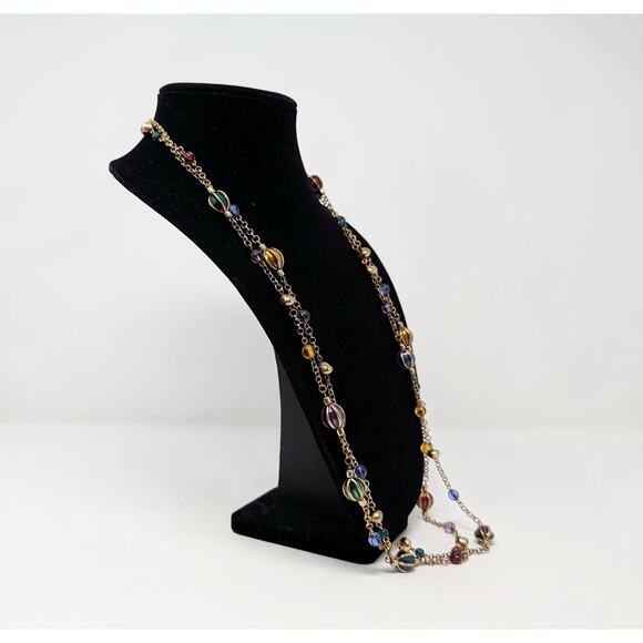 Linea Louis Dell'Olio Gold Tone Colorful Beads Long Necklace Dangle Earrings Set - Picture 6 of 13